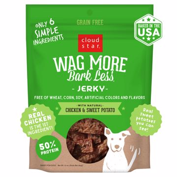 Picture of 10 OZ.  WAG MORE BARK LESS GRAIN FREE JERKY CHK SWT PT