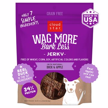 Picture of 10 OZ.  WAG MORE BARK LESS GRAIN FREE JERKY DUCK  APPLE