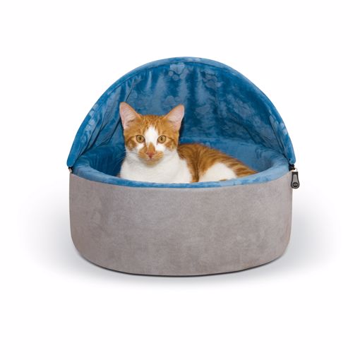 Picture of 16 IN. SM. SELF-WARMING HOODED KITTY BED - BLUE/GREY
