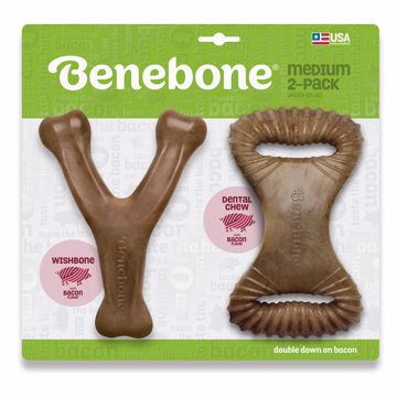 Picture of 2 PK. MED. DENTAL CHEW & WISHBONE - BACON