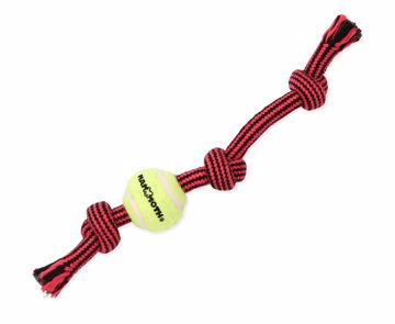 Picture of 11 IN. SM. FLOSSY CHEWS EXTRA THREE KNOT TUG W/TENNIS BALL