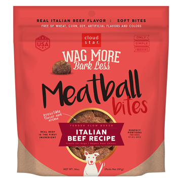 Picture of 14 OZ. WAG MORE BARK LESS GRAIN FREE MEATBALLS BEEF