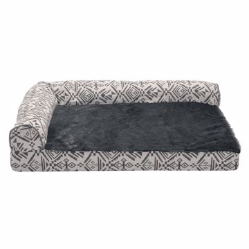 Picture of MED. PLUSH FAUX FUR & SW ORTHO DLX L-CHAISE BED - GRAY