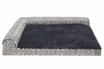 Picture of LG. PLUSH FAUX FUR & SOUTHWEST ORTHO DLX L-CHAISE BED - GRAY