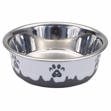 Picture of 13 OZ. MASLOW NON-SKID PAW DESIGN DOG BOWL - GREY AND WHITE