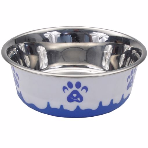 Picture of 54 OZ. MASLOW NON-SKID PAW DESIGN DOG BOWL - BLUE AND WHITE