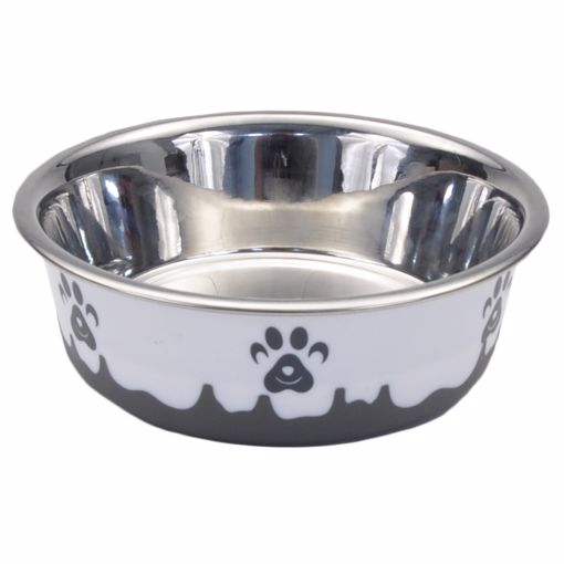 Picture of 54 OZ. MASLOW NON-SKID PAW DESIGN DOG BOWL - GREY AND WHITE