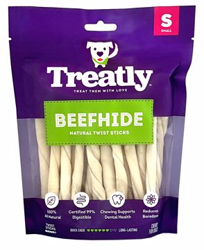 Picture of 25/SM. TREATLY BEEFHIDE TWIST STICKS - NATURAL