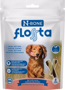 Picture of 6.4 OZ. FLOSSTA – DUAL ACTION DENTAL CHEWS - BEEF/LIVER